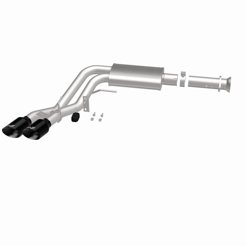 MagnaFlow 19835 speq series cat-back exhaust, side view of the turntable spin