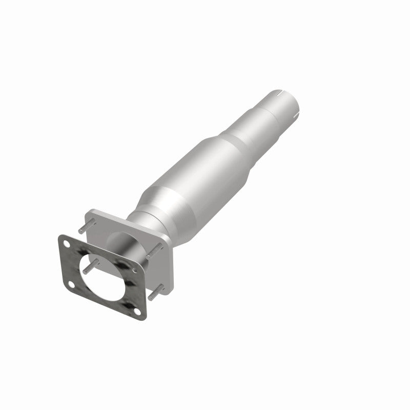 MagnaFlow 4481202 carb direct-fit catalytic converter, opposite front three-quarter view of the turntable spin
