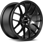 Black alloy wheel with multi-spoke design, center cap with brand logo, five-bolt pattern, isolated on white background - APEX Wheels wheel for 19x9 ET30 5x120 - Satin Black