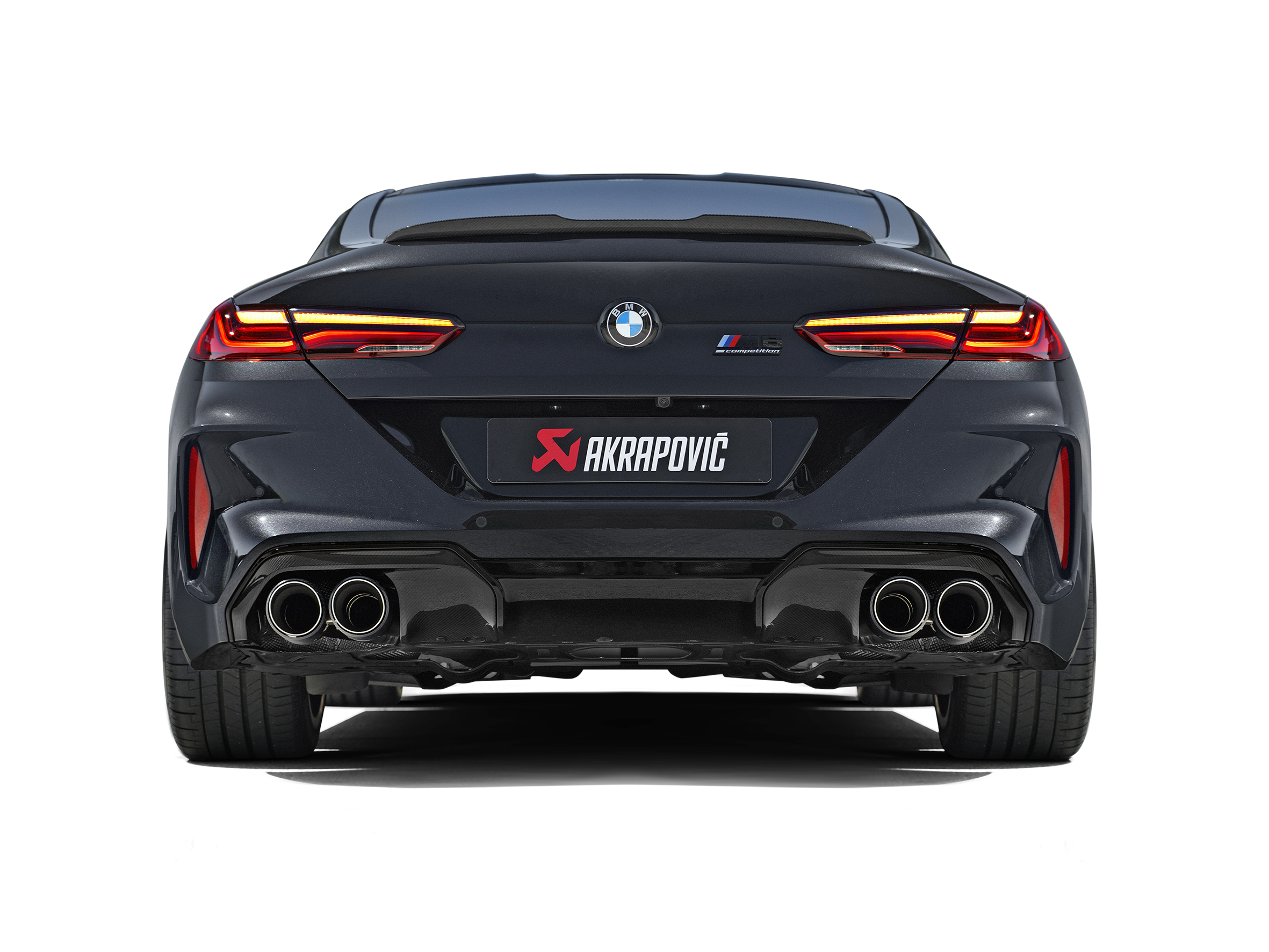 Akrapovic BMW M8/M8 Competition (F91/F92) Evolution Line Cat Back (Titanium) w/Carbon Tips S-BM/T/23 for BMW M8 F91/F92 2020-2025, side view