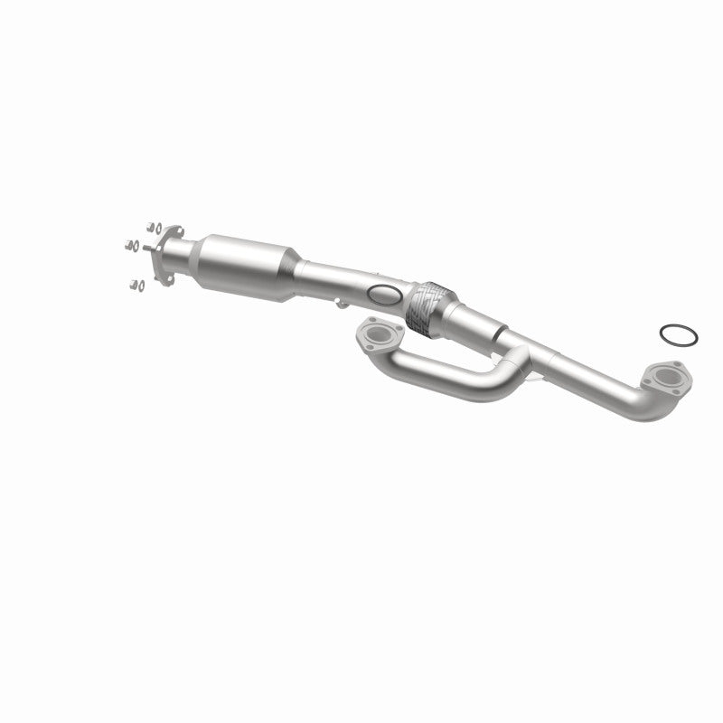 MagnaFlow 5592282 carb direct-fit catalytic converter, opposite rear three-quarter view of the turntable spin