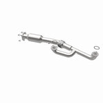 MagnaFlow 5592282 carb direct-fit catalytic converter, opposite rear three-quarter view of the turntable spin