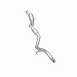 MagnaFlow 5551410 carb direct-fit catalytic converter, rear three-quarter view of the turntable spin