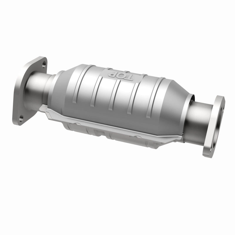 MagnaFlow 4481614 carb direct-fit catalytic converter, opposite rear three-quarter view of the turntable spin