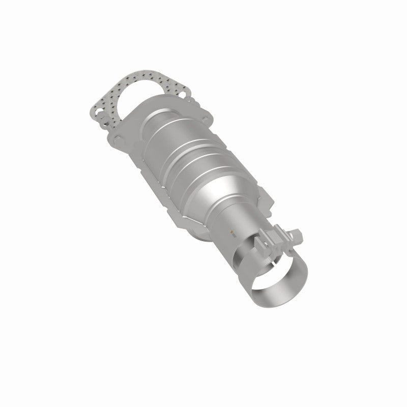 MagnaFlow 5421269 carb direct-fit catalytic converter, rear three-quarter view of the turntable spin