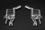 Capristo valved rear mufflers for the Bentley Continental GT V8, polished stainless with integrated valves