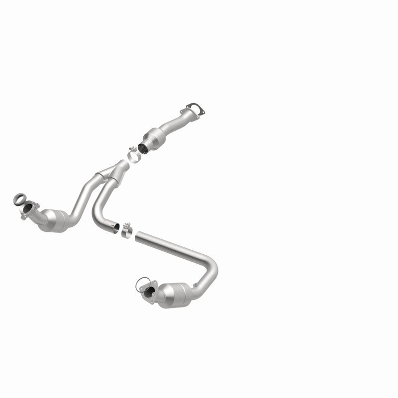 MagnaFlow 5481134 carb direct-fit catalytic converter, opposite front three-quarter view of the turntable spin