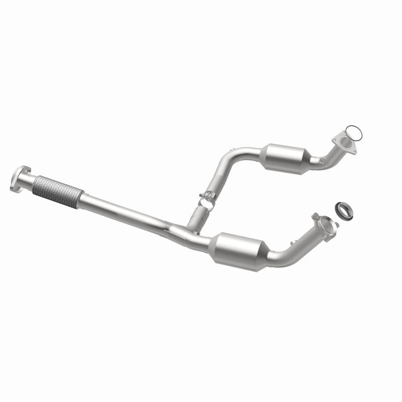 MagnaFlow 4451172 carb direct-fit catalytic converter, opposite rear three-quarter view of the turntable spin