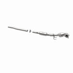 MagnaFlow 551887 carb direct-fit catalytic converter, opposite rear three-quarter view of the turntable spin