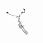 MagnaFlow 19637 competition series cat-back exhaust, rear three-quarter view of the turntable spin