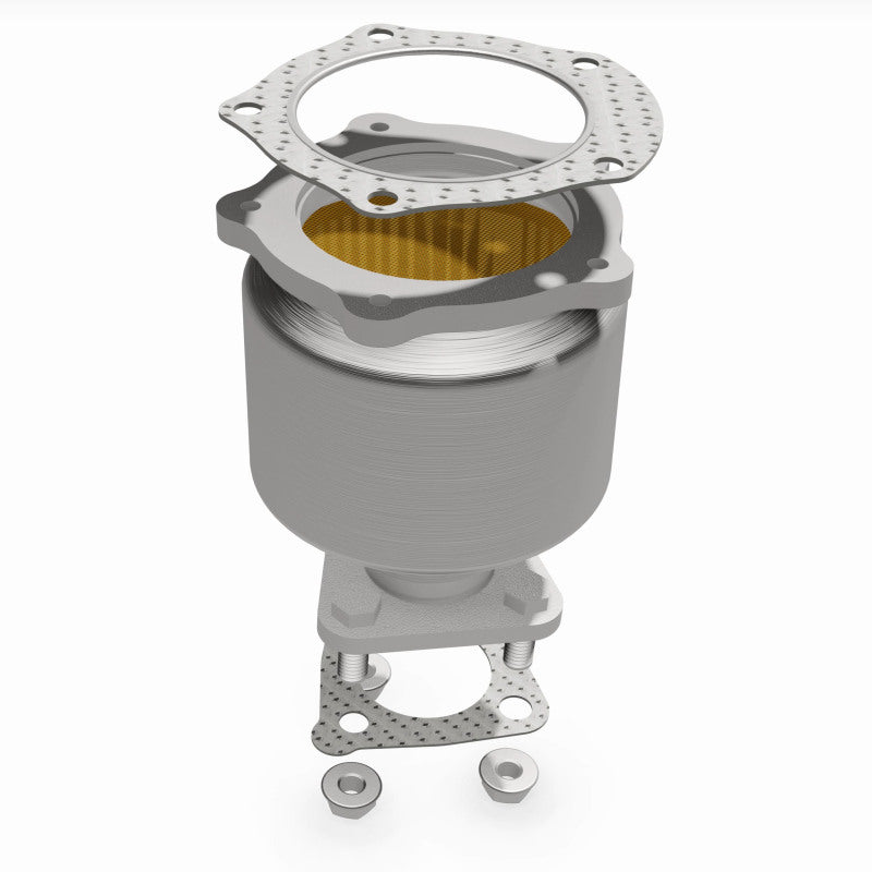 MagnaFlow 52049 oem grade direct-fit catalytic converter, opposite front three-quarter view of the turntable spin