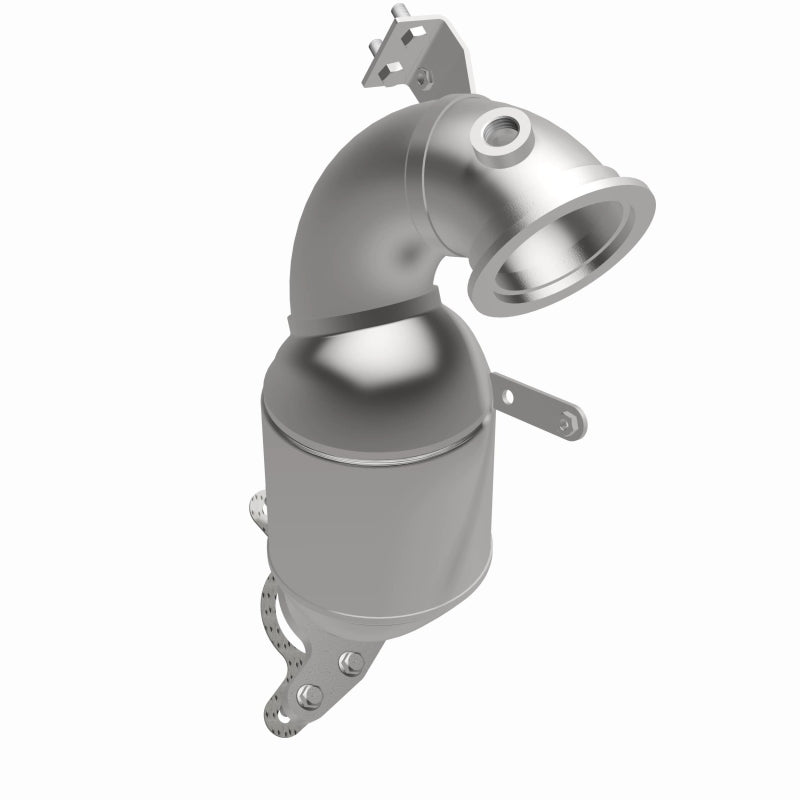 MagnaFlow 551132 carb direct-fit catalytic converter, front three-quarter view of the turntable spin