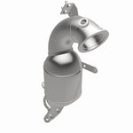 MagnaFlow 551132 carb direct-fit catalytic converter, front three-quarter view of the turntable spin