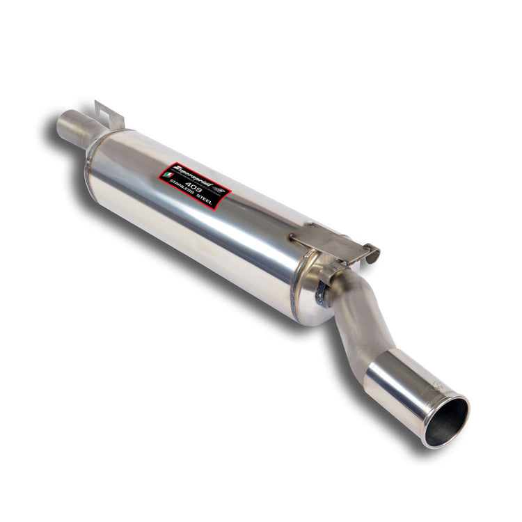 wide view of Supersprint Rear exhaust O70 (left side exit) for BMW E12 528i (M30) 1977-1981 with white background