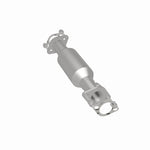 MagnaFlow 4551043 carb direct-fit catalytic converter, rear three-quarter view of the turntable spin