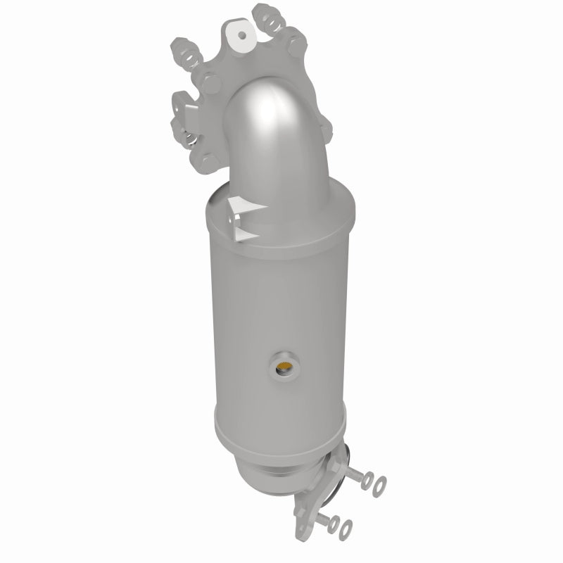 MagnaFlow 6561120 carb direct-fit catalytic converter, rear three-quarter view of the turntable spin