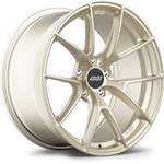 Champagne gold finished alloy wheel with ten-spoke design and black center cap on white background - APEX Wheels wheel for 19x9 ET25 5x112 - Motorsport Gold