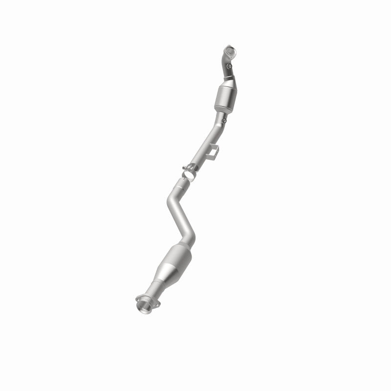 MagnaFlow 551519 carb direct-fit catalytic converter, opposite rear three-quarter view of the turntable spin