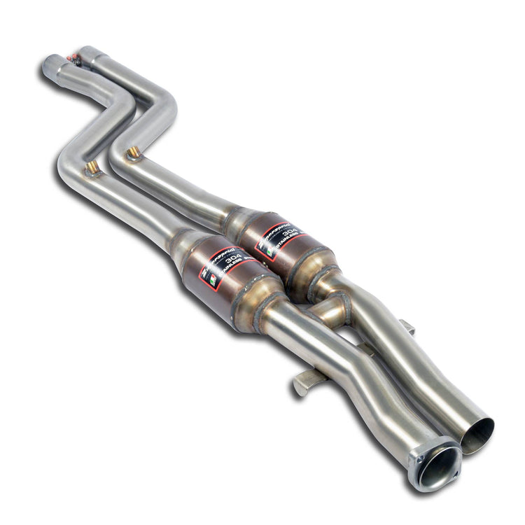 wide view of Supersprint Front exhaust with Metallic catalytic converter 100CPSI WRC for BMW E36 All models 1990-2000 with white background