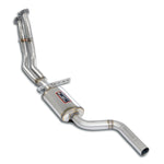 wide view of Supersprint Front exhaust - resonated "low pedalboard" (narrower bend layout) for Alfa Romeo 1750 Spider Veloce (Osso di seppia) 1967-1969 with white background