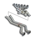 wide top view of Supersprint Manifold + connecting pipes 100% Stainless steel (Left Hand Drive) for BMW E23 728i / 728iS / 732i / 735i 1977-1986 with white background