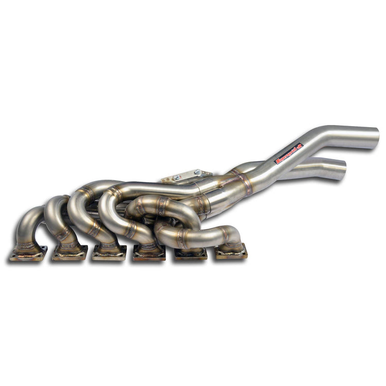 wide view of Supersprint Manifold 100% Stainless steel "Step Design" (Left Hand Drive) for BMW E36 All models 1990-2000 wit white background