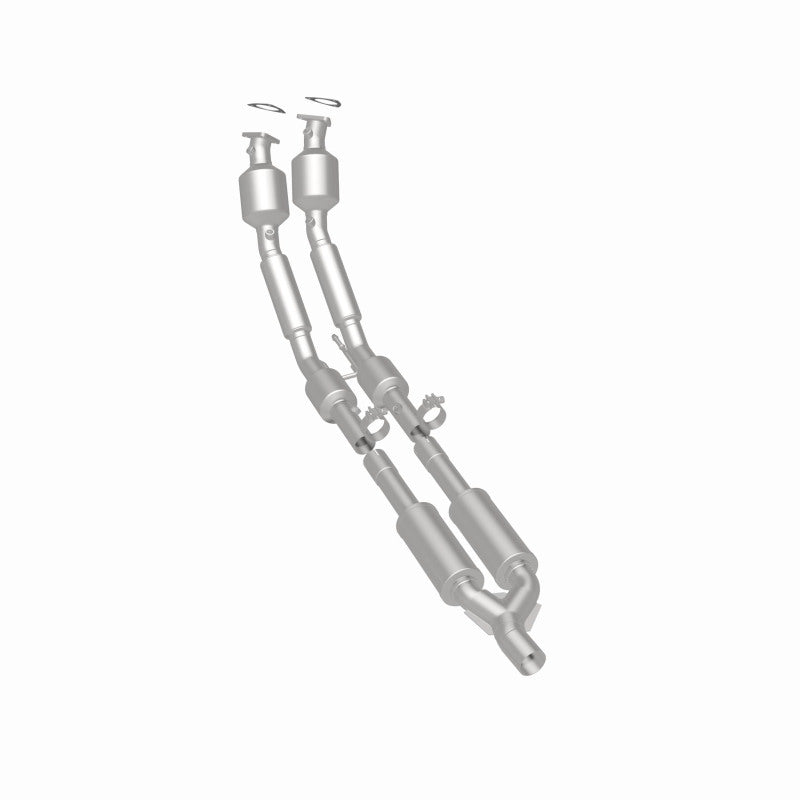MagnaFlow 551799 carb direct-fit catalytic converter, rear three-quarter view of the turntable spin
