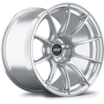 Silver forged aluminum wheel with split five-spoke design and center cap on white background - APEX Wheels wheel for 18x10.5 ET22 5x120 - Brushed Clear