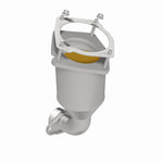 MagnaFlow 4561110 carb direct-fit catalytic converter, opposite rear three-quarter view of the turntable spin