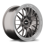 Two alloy wheels with multi-spoke design, anthracite center with polished lip, black center cap on clean background - APEX Wheels wheel for 20x11 ET50 5x130 - Anthracite - Machined Lip