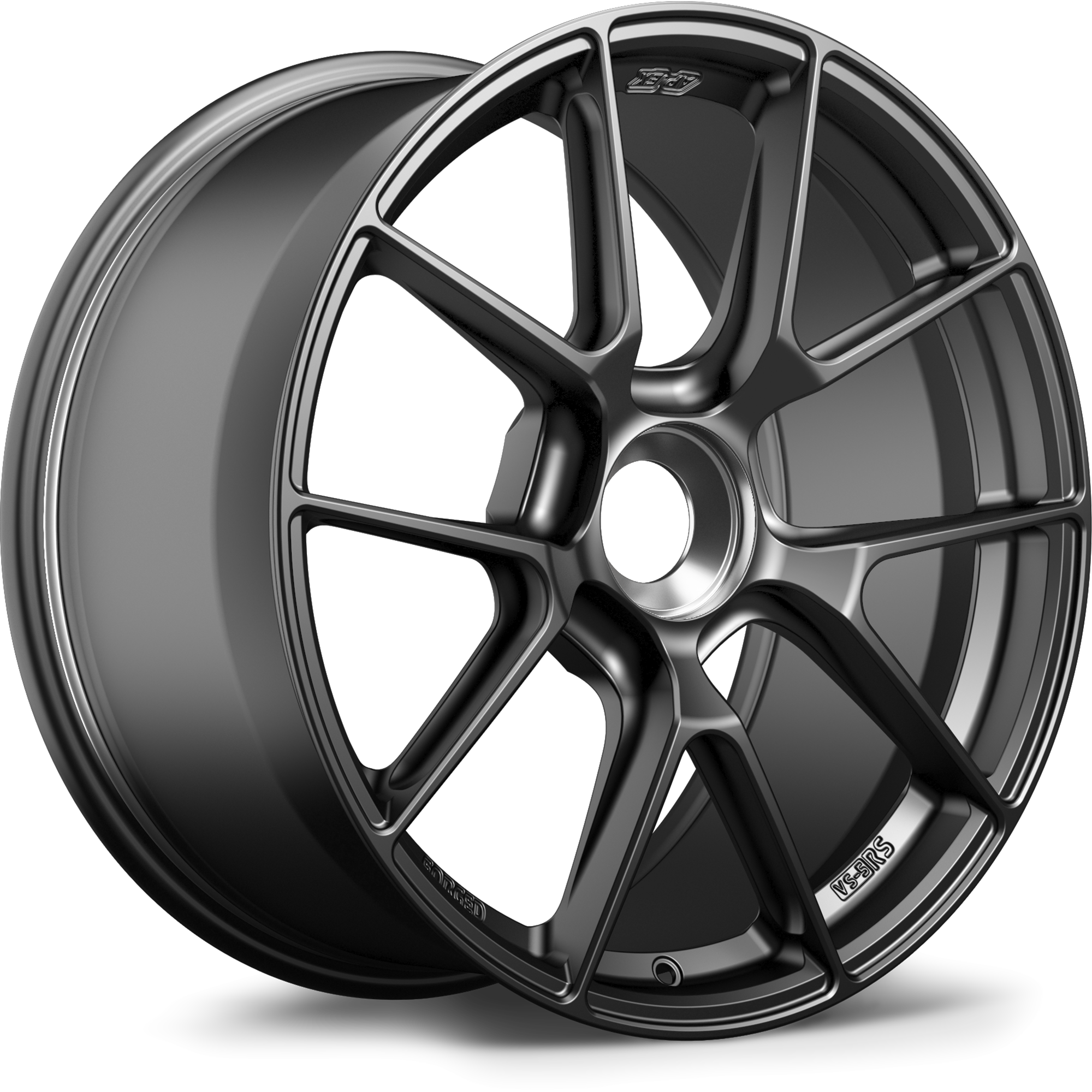 Single gunmetal gray alloy wheel with ten-spoke design shown at three-quarter angle on white background - APEX Wheels wheel for 19x9.5 ET45 PSCL - Satin Black