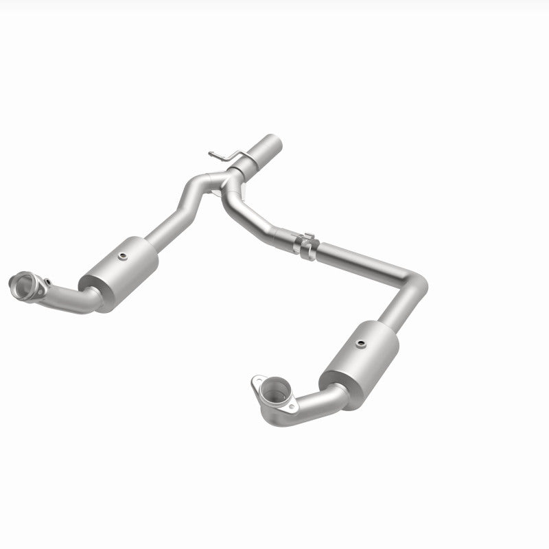 MagnaFlow 21-599 oem grade direct-fit catalytic converter, opposite front three-quarter view of the turntable spin