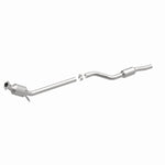 MagnaFlow 5561448 carb direct-fit catalytic converter, front three-quarter view of the turntable spin