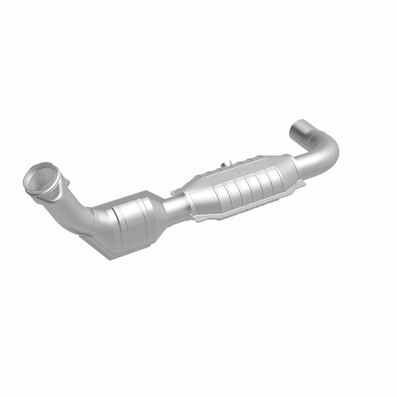 MagnaFlow 447113 carb direct-fit catalytic converter, front three-quarter view of the turntable spin