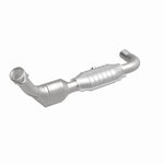 MagnaFlow 447113 carb direct-fit catalytic converter, front three-quarter view of the turntable spin