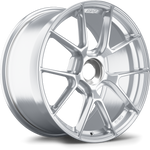 Silver alloy wheel with Y-spoke design, brushed finish, and center hub hole on white background - APEX Wheels wheel for 19x9 ET47 PSCL - Brushed Clear