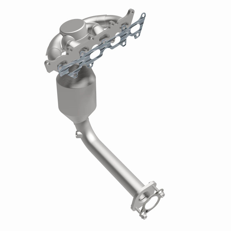 MagnaFlow 22-060 oem grade manifold converter, front three-quarter view of the turntable spin