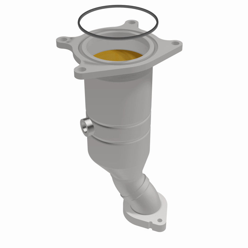 MagnaFlow 5531232 carb direct-fit catalytic converter, front three-quarter view of the turntable spin