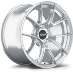 Silver alloy wheel with Y-spoke design, machined face finish, black center cap, and polished lip - APEX Wheels wheel for 17x9.5 ET35 5x120 - Brushed Clear