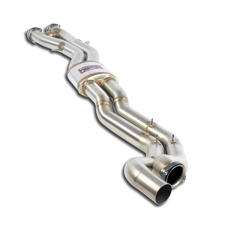 wide view of Supersprint Centre exhaust Twin Pipe - Resonated for BMW E46 M3 3.2i Coupé/Cabrio 2001-2006 (Ø63,5mm - Dual Pipe) with white background