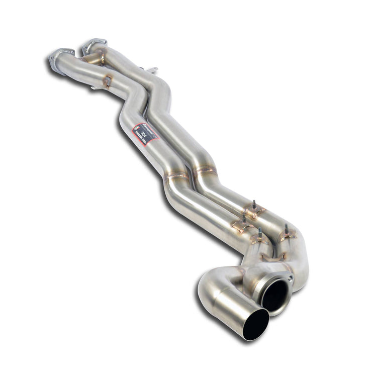 wide top view of Supersprint Centre exhaust Twin Pipe - Non-Resonated for BMW E46 M3 3.2i Coupé/Cabrio 2001-2006 (Ø63,5mm - Dual Pipe) with white background