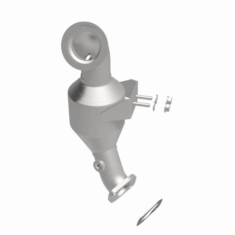 MagnaFlow 5551837 carb direct-fit catalytic converter, side view of the turntable spin
