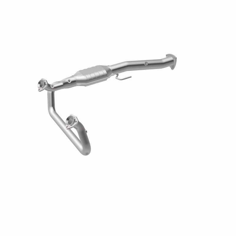 MagnaFlow 4451410 carb direct-fit catalytic converter, front three-quarter view of the turntable spin