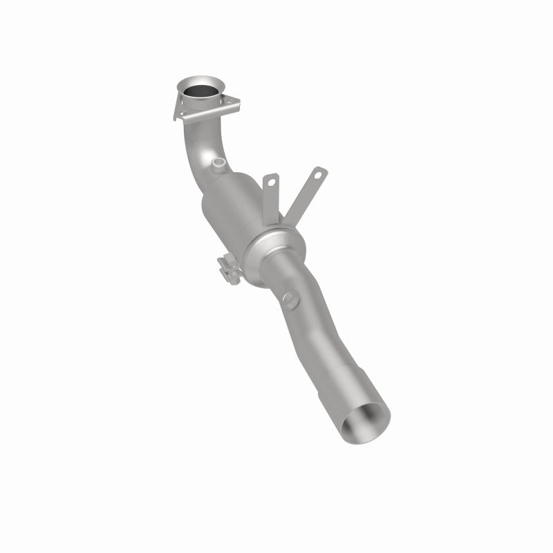 MagnaFlow 4481408 carb direct-fit catalytic converter, rear three-quarter view of the turntable spin