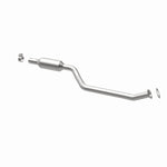 MagnaFlow 5571375 carb direct-fit catalytic converter, opposite rear three-quarter view of the turntable spin