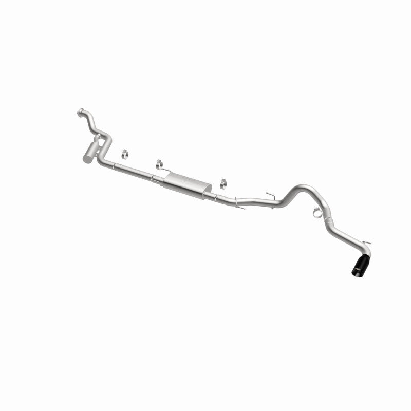 MagnaFlow 19680 speq series cat-back exhaust, opposite front three-quarter view of the turntable spin