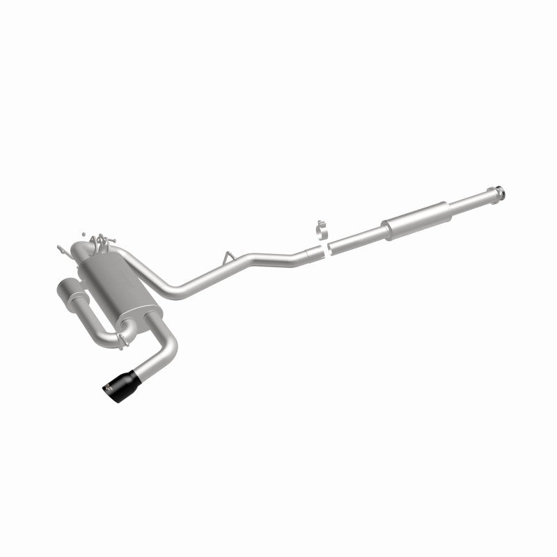 MagnaFlow 19676 overland series cat-back exhaust, front three-quarter view of the turntable spin