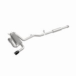 MagnaFlow 19676 overland series cat-back exhaust, front three-quarter view of the turntable spin