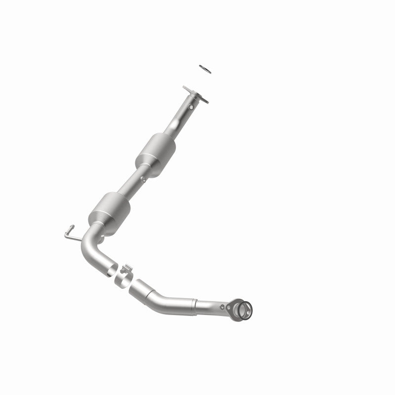 MagnaFlow 5481625 carb direct-fit catalytic converter, opposite rear three-quarter view of the turntable spin