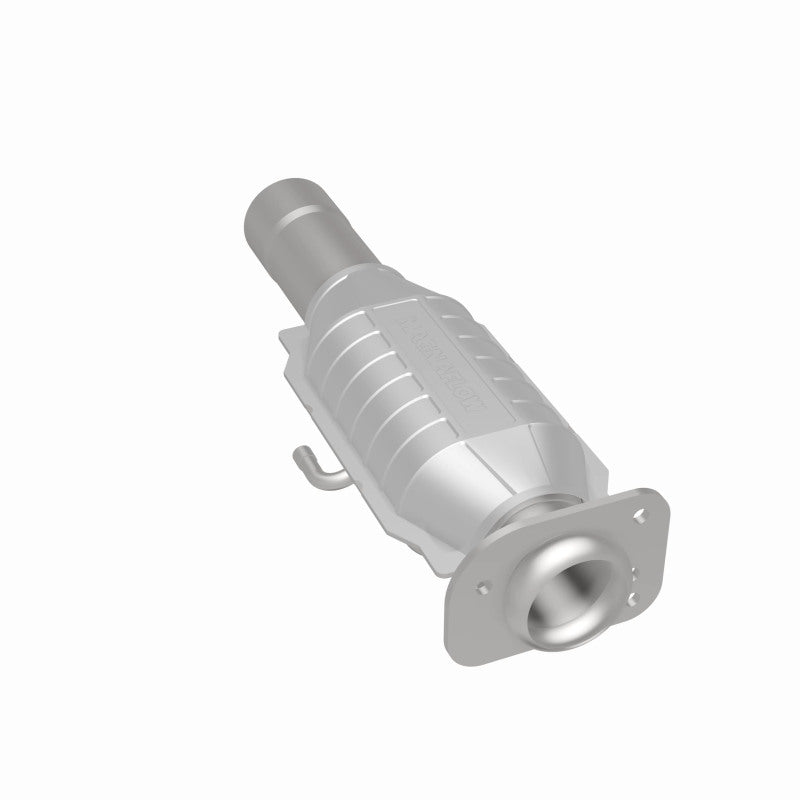 MagnaFlow 3322441 carb direct-fit catalytic converter, rear three-quarter view of the turntable spin
